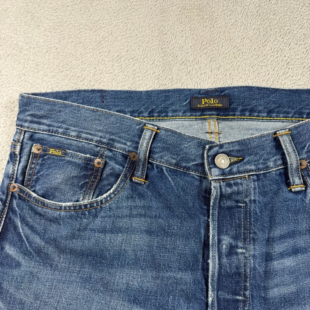 Polo Ralph Lauren Varick Slim Straight Jeans Mens 34x30 Blue Medium Wash Button